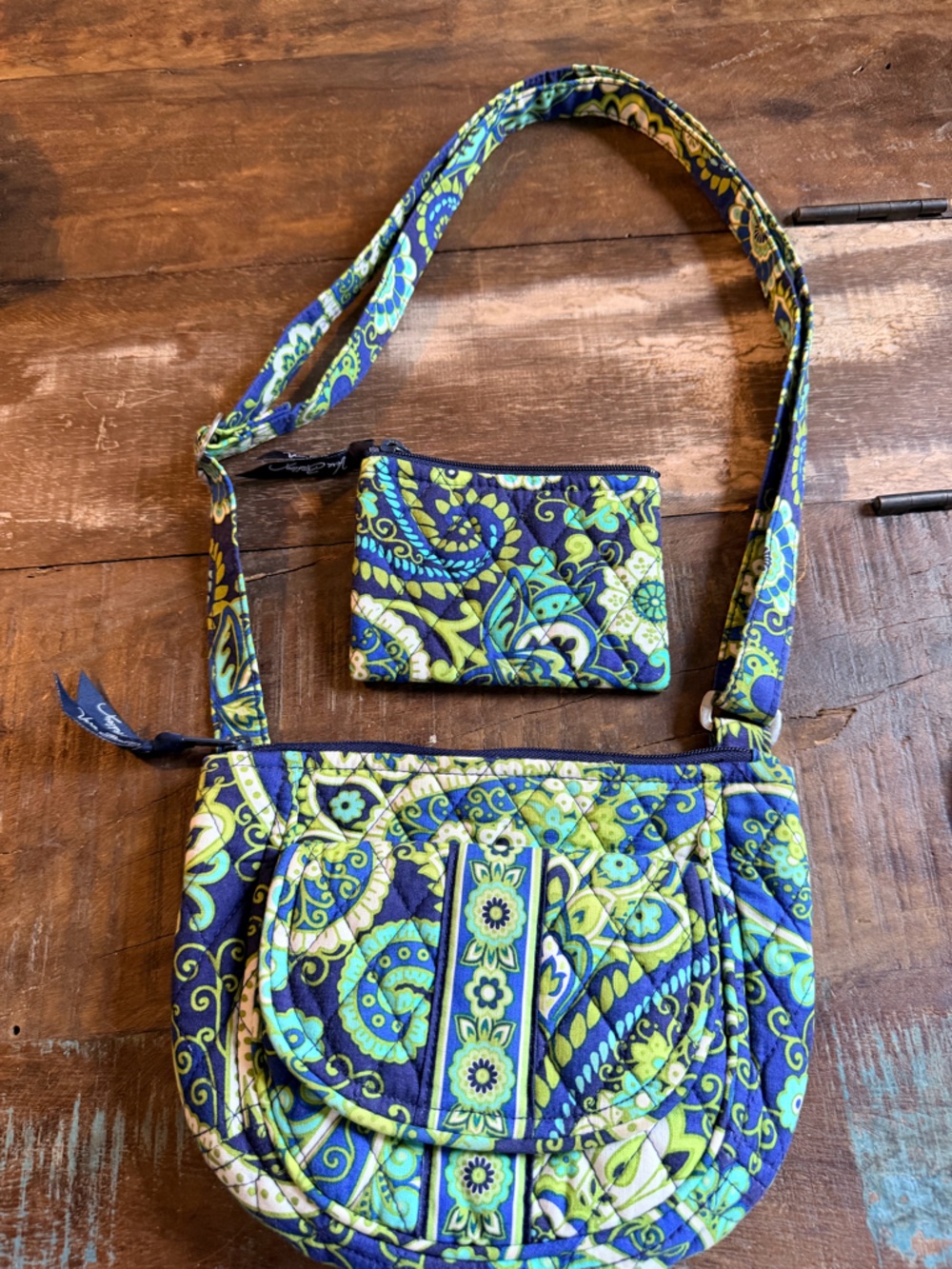 Vera Bradley Blue, Green & Navy Paisley Quilted Crossbody with Matching Wallet
